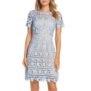 Eliza J Lace Overlay Sheath Dress Blue